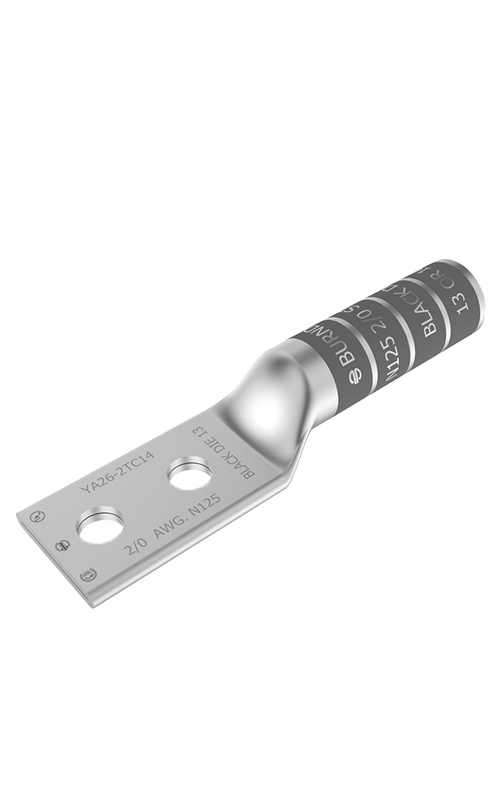 Compression Lug, 2/0 Awg, 2 Hole, 1/2 Inch Stud, 1 3/4 Inch Spacing, Long Barrel, Copper